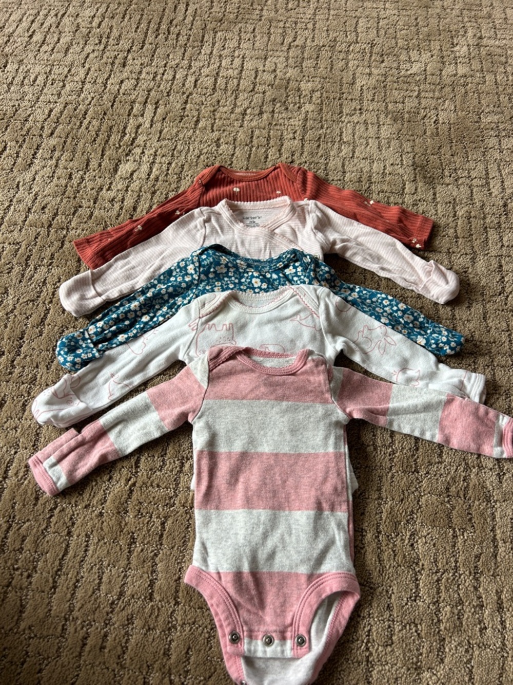 Carter's Pink and White Striped Baby One-Piece Bodysuits (Set of 5)